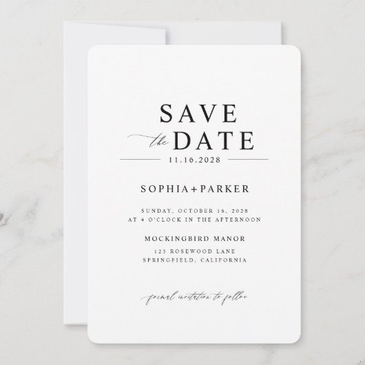 Elegant Zwart & Wit Eenvoudige Foto Bruiloft Save The Date (Achterkant)