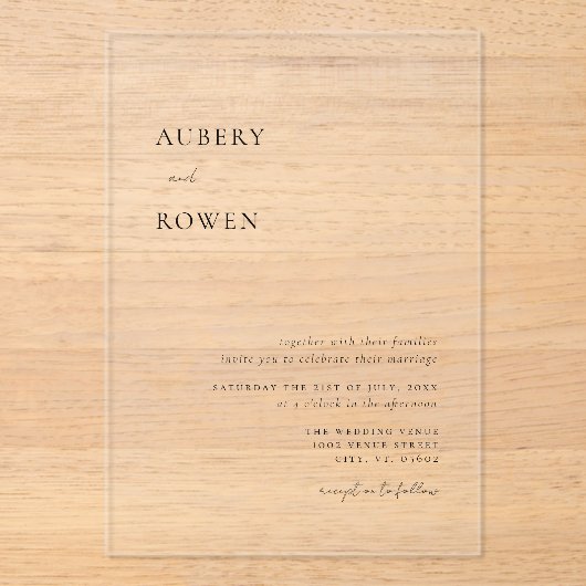 Elegant Zwart & Wit Eenvoudige Minimalistische Bru Acryl Uitnodigingen (Voorkant)