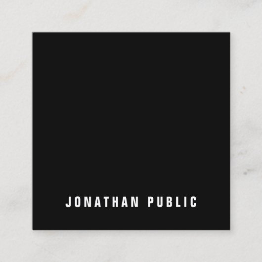 Elegant zwart wit eenvoudige vlakte professionele  vierkante visitekaartje (Voorkant)