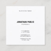 Elegant zwart wit eenvoudige vlakte professionele  vierkante visitekaartje (Achterkant)