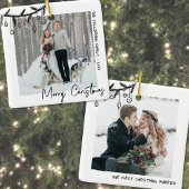 Elegant zwart wit eerste kerstfoto keramisch ornament