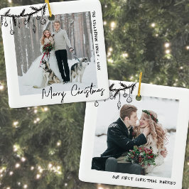 Elegant zwart wit eerste kerstfoto keramisch ornament