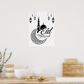 Elegant Zwart-wit Eid Mubarak Groeten Poster (Keuken)