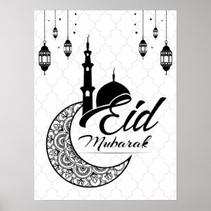 Elegant Zwart-wit Eid Mubarak Groeten Poster