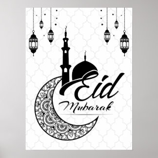 Elegant Zwart-wit Eid Mubarak Groeten Poster