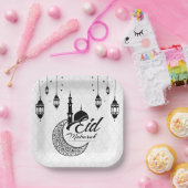 Elegant zwart-wit Eid Mubarak Papieren Bordje (Feest)