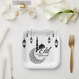 Elegant zwart-wit Eid Mubarak Papieren Bordje