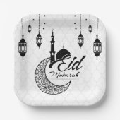 Elegant zwart-wit Eid Mubarak Papieren Bordje (Voorkant)