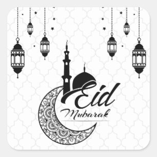 Elegant zwart-wit Eid Mubarak Vierkante Sticker