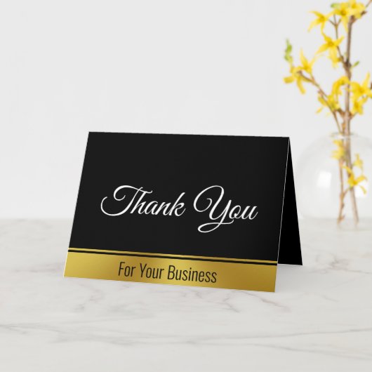 Elegant zwart wit en goud bedrijf Dank u Kaart (Gele Bloem)