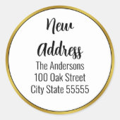 Elegant Zwart Wit en Goud Bewegende Aankondiging Ronde Sticker (Voorkant)