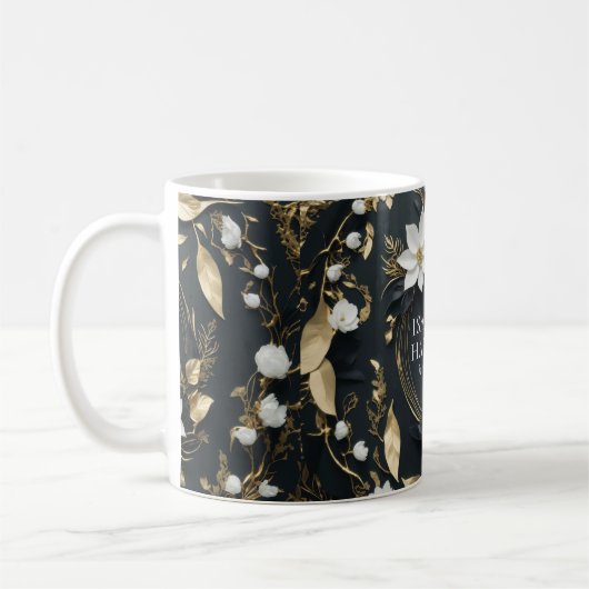 Elegant Zwart Wit en Goud Bloemen Bruiloften Gesch Koffiemok (Links)