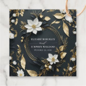 Elegant Zwart Wit en Goud Bloemen Krans Bruiloft Bedankjes Labels (Achterkant)
