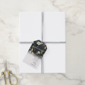 Elegant Zwart Wit en Goud Bloemen Krans Bruiloft Cadeaulabel (Met Touw)