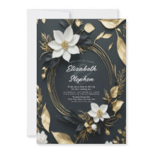 Elegant Zwart Wit en Goud Bloemen Krans Bruiloft
