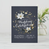 Elegant Zwart Wit en Goud Bloemen Krans Bruiloft Kaart (Staand voorkant)