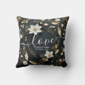 Elegant Zwart Wit en Goud Bloemen Krans Bruiloft Kussen (Achterkant)