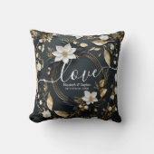 Elegant Zwart Wit en Goud Bloemen Krans Bruiloft Kussen (Voorkant)