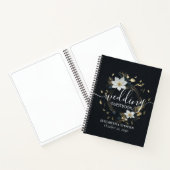 Elegant Zwart Wit en Goud Bloemen Krans Bruiloft Notitieboek (Binnen)