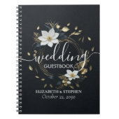 Elegant Zwart Wit en Goud Bloemen Krans Bruiloft Notitieboek (Voorkant)