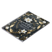 Elegant Zwart Wit en Goud Bloemen Krans Bruiloft Notitieboek (Linkerzijde)