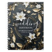 Elegant Zwart Wit en Goud Bloemen Krans Bruiloft Notitieboek (Voorkant)