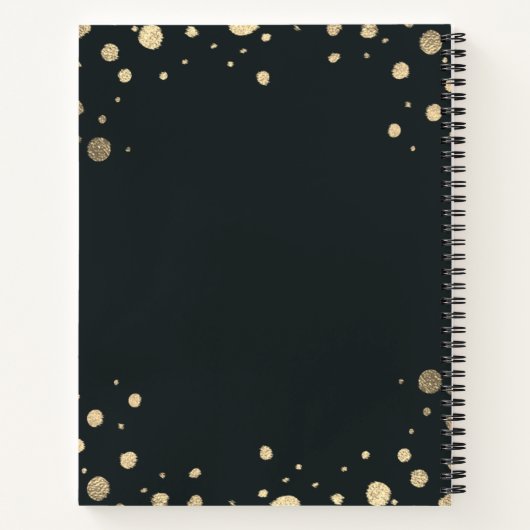 Elegant Zwart Wit en Goud Bloemen Krans Bruiloft Notitieboek (Achterkant)