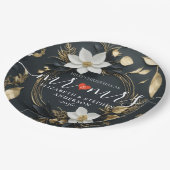 Elegant Zwart Wit en Goud Bloemen Krans Bruiloft Papieren Bordje (Gekanteld)