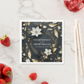 Elegant Zwart Wit en Goud Bloemen Krans Bruiloft Servet (Insitu)