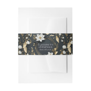 Elegant Zwart Wit en Goud Bloemen Krans Bruiloft Uitnodigingen Wikkel