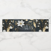 Elegant Zwart Wit en Goud Bloemen Krans Bruiloft Waterfles Etiket (Enkel label)