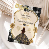Elegant Zwart Wit en Goud Bloemen Mis Quince Kaart