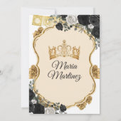 Elegant Zwart Wit en Goud Bloemen Mis Quince Kaart (Achterkant)