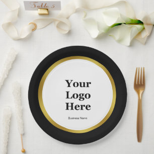 Elegant Zwart Wit en Goud Business Logo Naam Papieren Bordje