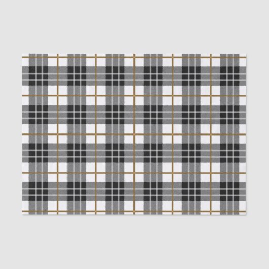 Elegant Zwart, Wit en Goud Plaid Tissuepapier (Voorkant)