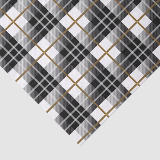 Elegant Zwart, Wit en Goud Plaid Tissuepapier (Detail)