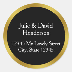 Elegant Zwart Wit en Goud Retouradres Ronde Sticker