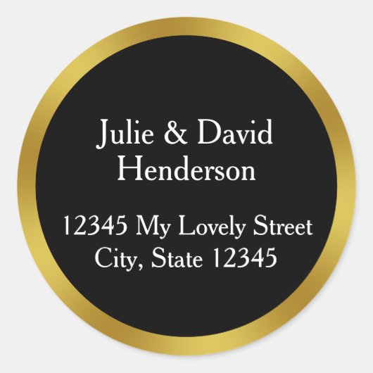 Elegant Zwart Wit en Goud Retouradres Ronde Sticker (Voorkant)