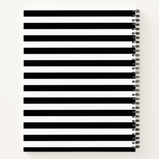 Elegant Zwart Wit en Goud Script Naam Strepen Notitieboek (Achterkant)