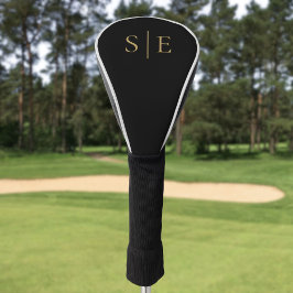 Elegant zwart-wit en goudbruin monogram golfheadcover