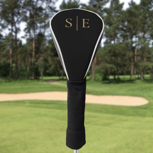 Elegant zwart-wit en goudbruin monogram golfheadcover