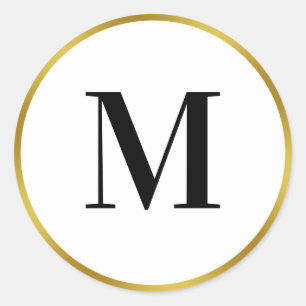 Elegant zwart wit en gouden monogram (initiaal) ronde sticker