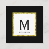 Elegant Zwart Wit en Gouden Naam Monogram Vierkante Visitekaartje (Voorkant)