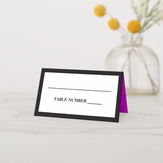 Elegant zwart, wit en magenta roze plaatskaartje (Voorkant)