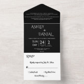 Elegant zwart-wit en modern, eenvoudig huwelijk all in one uitnodiging (Binnen)