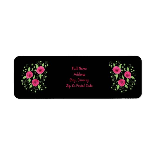 Elegant zwart-wit en roze terugzendadres label (Voorkant)