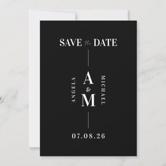 Elegant zwart-wit en withuwelijk sparen de Datum Save The Date (Voorkant)