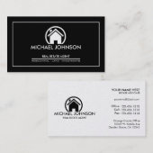 Elegant zwart-wit en zilver professioneel onroeren visitekaartje (Voorkant / Achterkant)