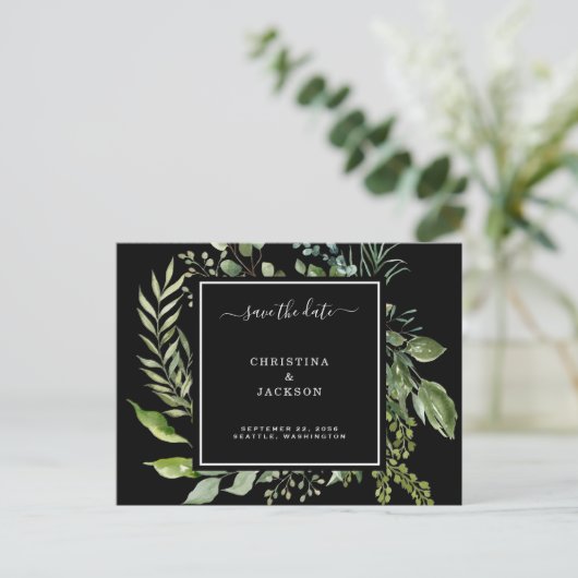 Elegant zwart-wit Eucalyptus Save the Date QR Aankondigingskaart (Staand voorkant)