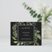 Elegant zwart-wit Eucalyptus Save the Date QR Briefkaart (Staand voorkant)
